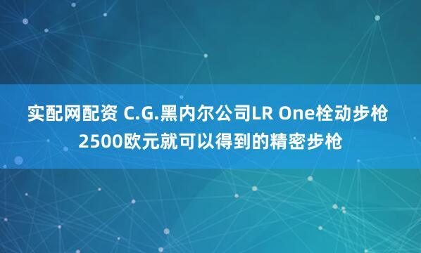 实配网配资 C.G.黑内尔公司LR One栓动步枪 2500欧元就可以得到的精密步枪